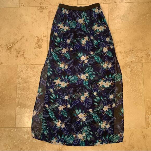 H&M m slit chiffon tropical flow skirt maxi 4 - Picture 2 of 8